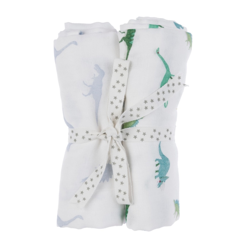 New set‎ of two soft dinosaur print muslins cloths